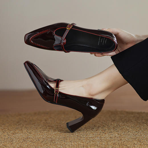【预售5天】渐变色尖头漆皮时尚高跟鞋复古玛丽珍中古鞋春夏百搭QQJFG&JZ-1818F 商品图0