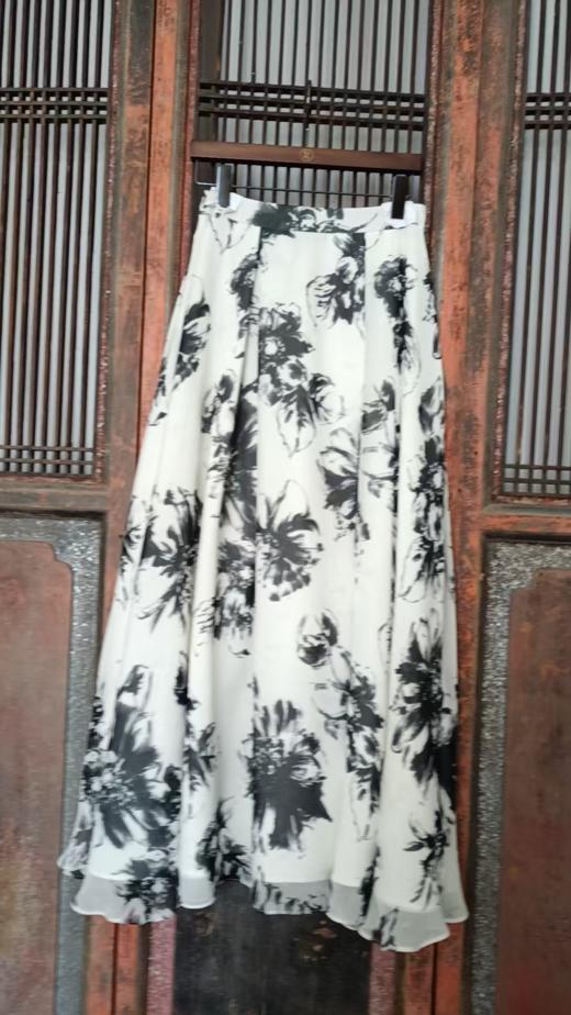 盛唐牡丹| 抽象水墨花纹真丝雪纺半裙 商品图0