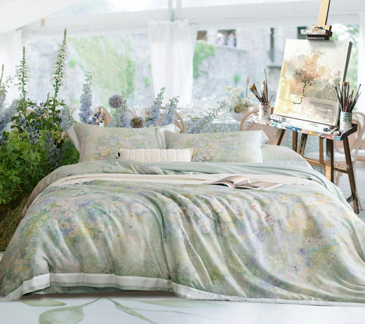 利路米夏季80S100%莱赛尔天丝四件套语觅绿 商品图0