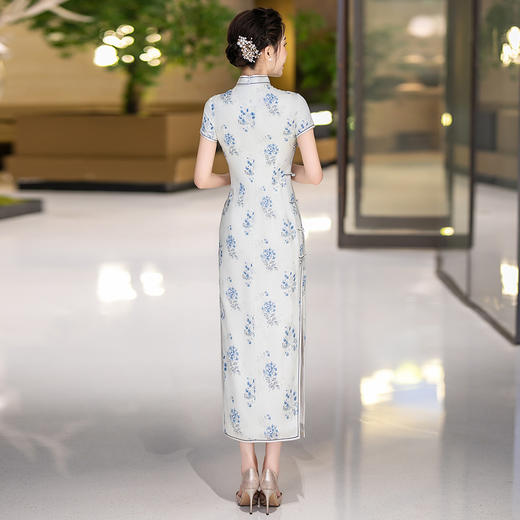 WX-25007春季新款真丝旗袍中式桑蚕丝连衣裙手工缝制送考宴席日常可穿 商品图3