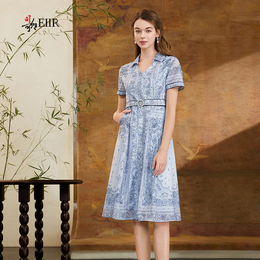 司歌印花连衣裙收腰显瘦A911289X 商品图1