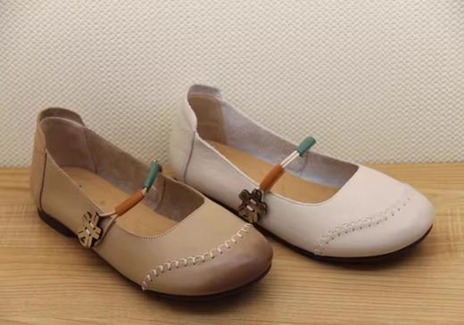 豪行2023年秋季款23330322时尚真皮浅口一字带平跟单鞋 商品图2