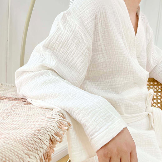 素道素道有机纯棉浴衣 100%棉男士女士纱布浴袍 长袖系绳可穿睡袍 商品图4