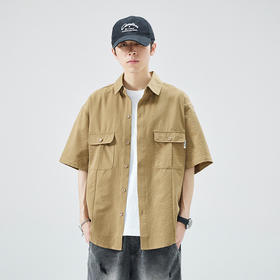 工装短袖衬衫男痞帅ins潮牌日系宽松设计感美式衬衣    AY-D1105