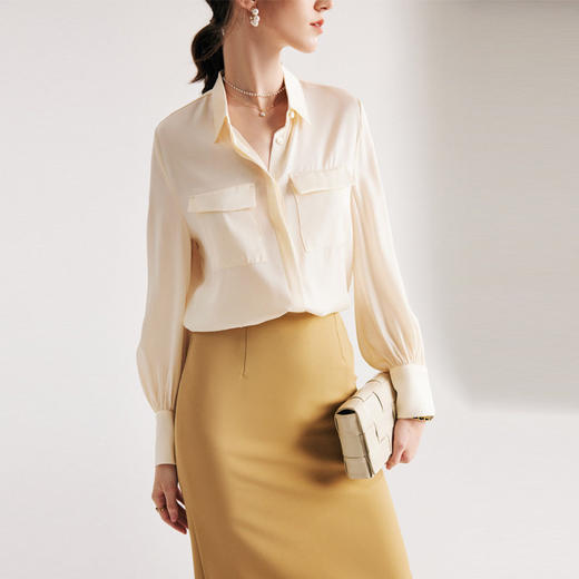 真丝衬衫女2025春夏新款长袖通勤纯色气质杭州桑蚕丝上衣 商品图3