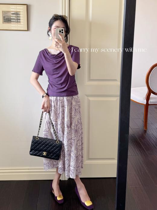 随身携带你的风景 | 优美感在线的荡领微露蕾丝修身tee 茄子紫 商品图4