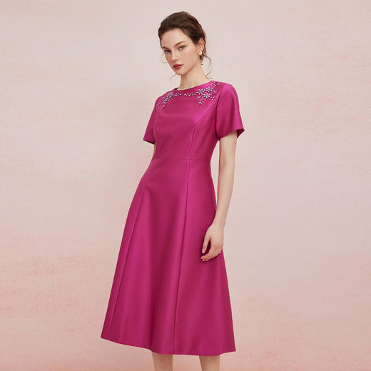 QF840斯尔丽2025新款气质轻奢法式钉珠修身放摆宴会礼服显瘦显高连衣裙 商品图7