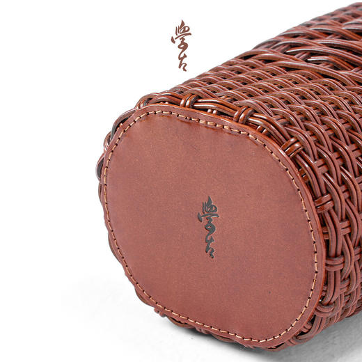 学古迷你全手工牛皮编织皮包 水桶包可斜挎三色可选手工编织 原色 扭花编袋 商品图1