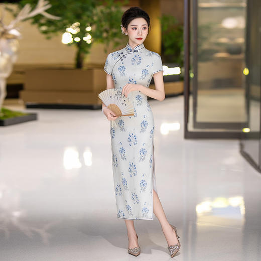 WX-25007春季新款真丝旗袍中式桑蚕丝连衣裙手工缝制送考宴席日常可穿 商品图4
