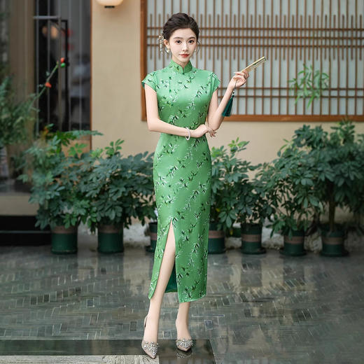 WX-25018春季新款真丝提花段旗袍中式桑蚕丝连衣裙手工缝制送考宴席 商品图1
