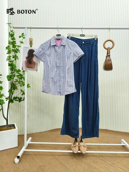 【第2件半价！尾货清仓不退换】波顿夏季休闲格仔短袖女士衬衫LS737216 商品图1