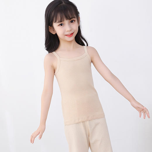  素道有机彩棉 纯棉儿童A类背心 纯色男童工字 女童吊带无袖背心 商品图3