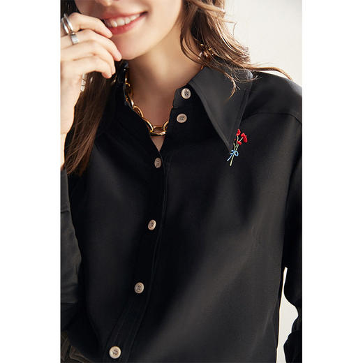 真丝衬衫女重磅桑蚕丝衬衣2024春夏新款夏季刺绣小众通勤长袖上衣 商品图3