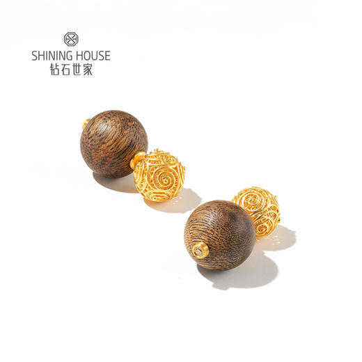 【钜惠价】【沉香黄金】【香遇·摩登系列】钻石世家 足金钻石耳环 古韵沉香与华贵黄金碰撞组合 汇聚非遗之美【黄金产品不支持无理由退换货】预计3-5天发货 商品图2