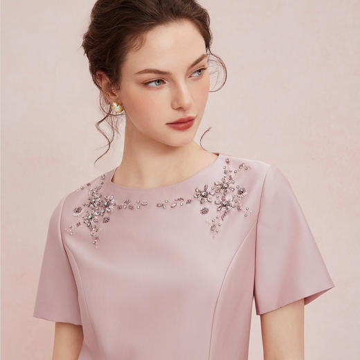 QF840斯尔丽2025新款气质轻奢法式钉珠修身放摆宴会礼服显瘦显高连衣裙 商品图4