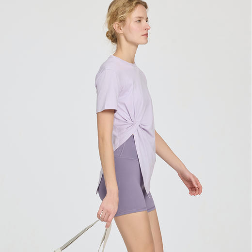 【设计感扭结】2025春夏新款瑜伽服美国PIMA匹马棉女子短袖T恤不规则健身服宽松 商品图2