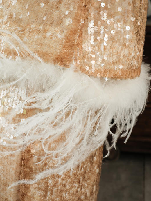 盛唐牡丹| 流苏亮片真丝鸵鸟毛马甲（鸵鸟毛可拆卸） 商品图5