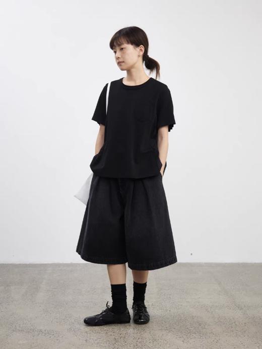 步履不停/5B11241C/两面针梭拼接衬衫圆领短袖T恤 商品图2