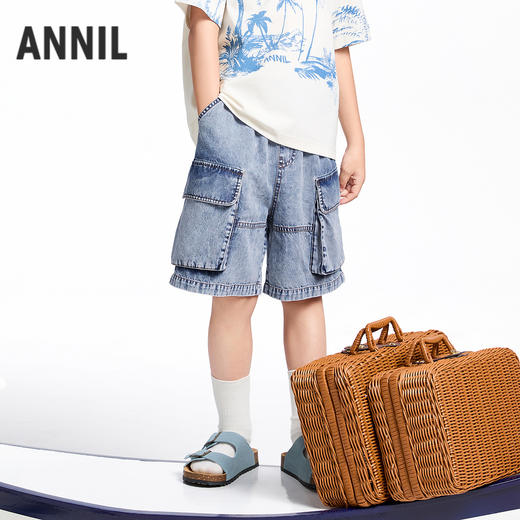 【实体店同款】男童全腰牛仔中裤夏季新款安奈儿童装AB526661 商品图0