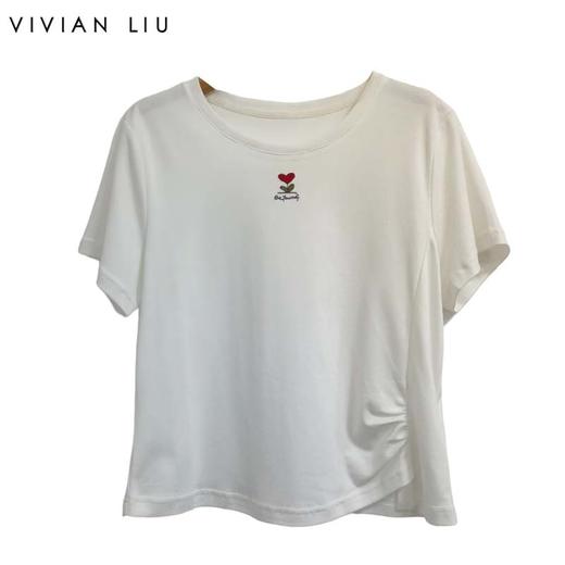 VIVIAN LIU薇薇安刘 D2457305夏女装新款圆领胸前绣花短袖针织T恤 商品图0