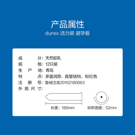 杜蕾斯 避孕套 安全套 活力12只装 润滑贴合 套套durex 商品图2