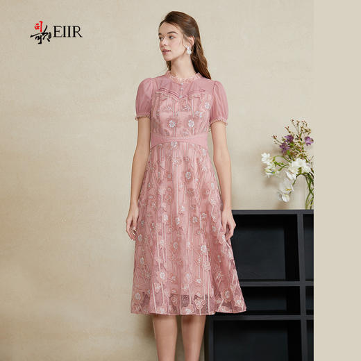 司歌绣花蕾丝连衣裙短袖修身端庄大方A911105x 商品图1