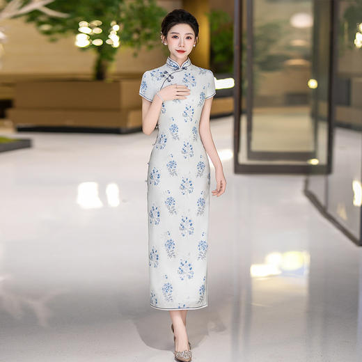 WX-25007春季新款真丝旗袍中式桑蚕丝连衣裙手工缝制送考宴席日常可穿 商品图0