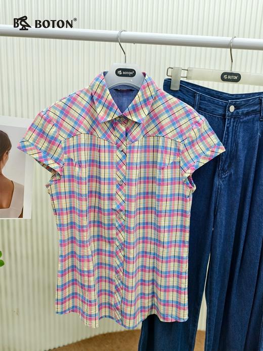 【第2件半价！尾货清仓不退换】波顿女士休闲格仔短袖衬衫LS730215 商品图1