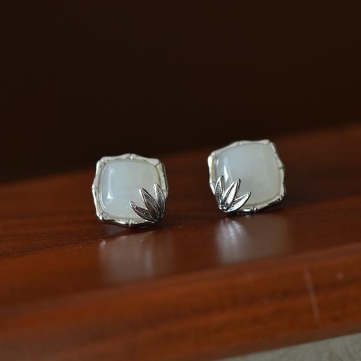 【祝福之声】S925纯银竹节和田玉耳钉【JHY-E001028B】 商品图1