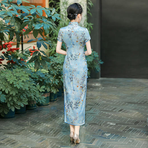 WX-ZS-2505春季新款真丝旗袍中式桑蚕丝连衣裙手工缝制送考宴席日常可穿 商品图3