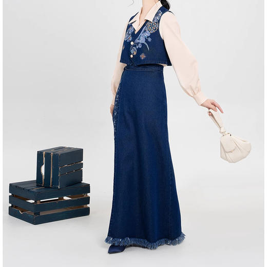 裁缝学苑AQ455短款马甲翻领衬衫毛边牛仔半裙套装纸样女装样板图纸 商品图5