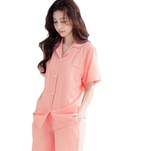 【双层纱波点家居服】全棉双层纱波点家居服短袖短裤夏季睡衣套装情侣居家 商品图4