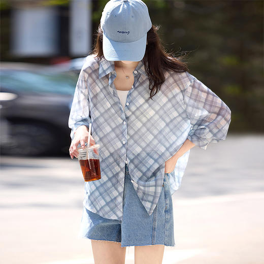 【专属特价】熙世界重工晕染防晒衬衫女夏季户外穿搭宽松慵懒长袖薄款衬衣上衣 商品图3