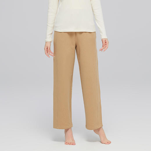 素道有机彩棉97%棉棕色长裤 针织直筒裤女士系绳休闲裤显高显瘦版 商品图2