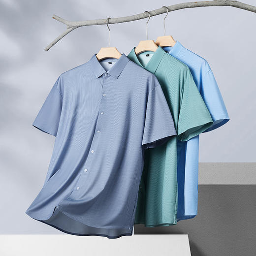 【封口款】【DM】大依优型大码条纹短袖衬衫加肥加大男装弹力免烫大号大码衬衣 商品图1