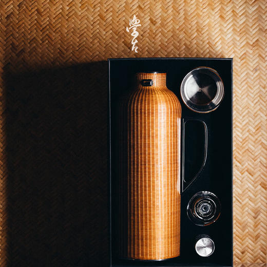 学古 一原传家壶竹雅 非遗扣丝竹编纯钛限量收藏保温壶真皮袋1.4L 非遗竹编扣丝款 1.4L 商品图4