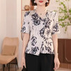 SMZ363912025夏季新款洋气印花大码女时尚洋气上衣V领高级感百搭妈妈小衫 商品缩略图1
