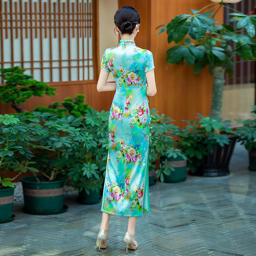 WX-ZS-2508春季新款真丝旗袍中式桑蚕丝连衣裙手工缝制送考宴席日常可穿 商品图3