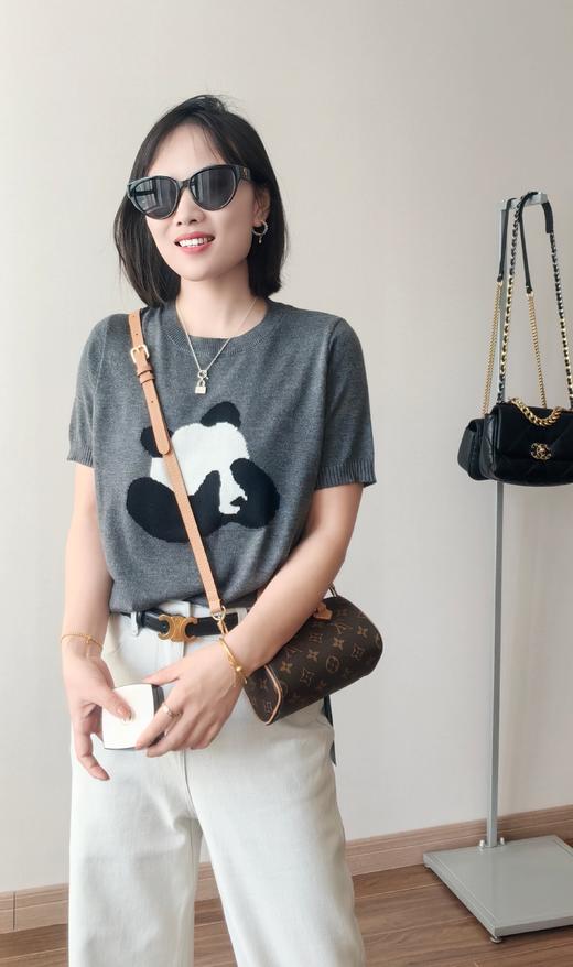 天丝莱赛尔针织奶萌熊猫刺绣T恤衫 商品图3