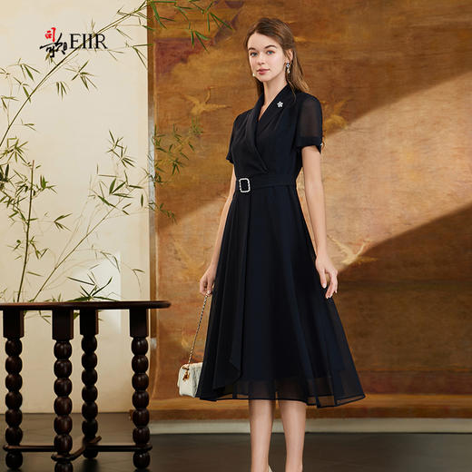 司歌收腰雪纺气质风衣连衣裙夏短袖A911286X 商品图0