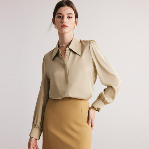 真丝衬衫女2025春夏新长袖19姆米双乔通勤白色杭州丝绸桑蚕丝上衣 商品图1