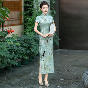 WX-ZS-25012春季新款真丝旗袍中式桑蚕丝连衣裙手工缝制送考宴席日常可穿