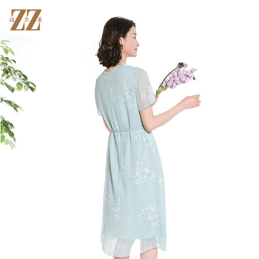 佐尔美夏季新款国风时尚气质碎花桑蚕丝短袖连衣裙女M42LS45 商品图4