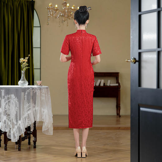 WX-25015春季新款提花真丝旗袍中式桑蚕丝连衣裙手工缝制订婚宴席日常 商品图3