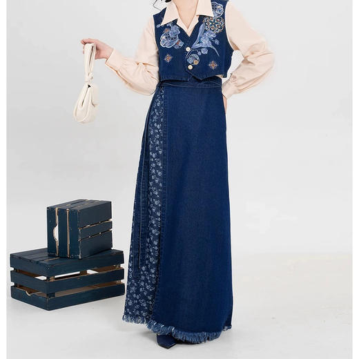 裁缝学苑AQ455短款马甲翻领衬衫毛边牛仔半裙套装纸样女装样板图纸 商品图2