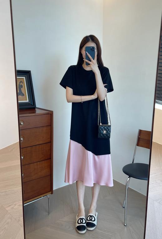 温柔如水轻盈丝滑空气感棉拼接醋酸裙摆鱼尾连衣裙 商品图2