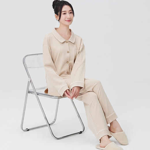 素道敦煌有机彩棉 新款女家居服套装 纯棉长袖 女士暖睡衣 商品图3