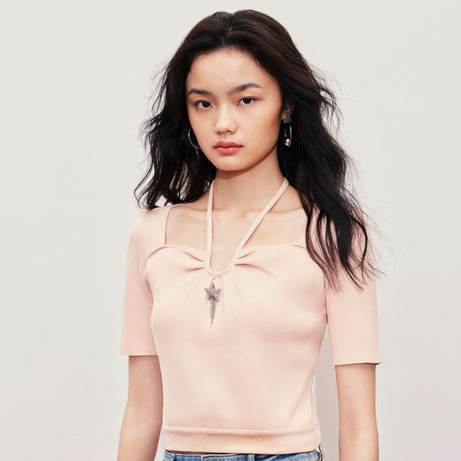 温柔甜美风套头针织衫设计感夏季上衣女修身显瘦(货号:MS85SW064R0003) 商品图3