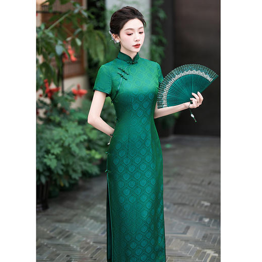 WX-25002春季新款真丝旗袍中式桑蚕丝连衣裙手工缝制送考宴席日常可穿 商品图2