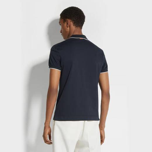 【二】ZEGNA 杰尼亚 男士字母徽标刺绣弹力棉质短袖polo衫 蓝色 E7358A5 B746 B09 商品图2